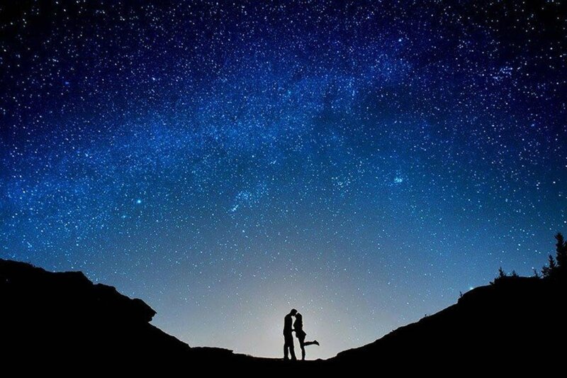 Couple Kissing under Stars — Blue, Serene