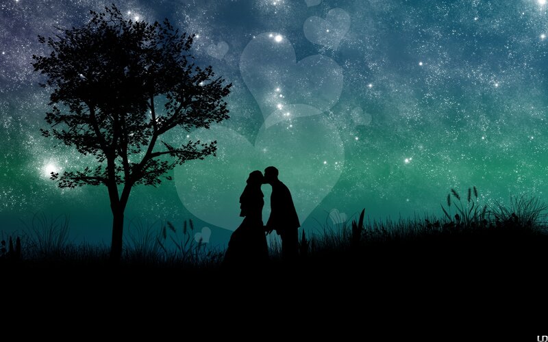 Couple Kissing under Stars — Green