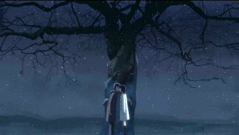 Couple Kissing under Tree — Blue, Romantic, Serene