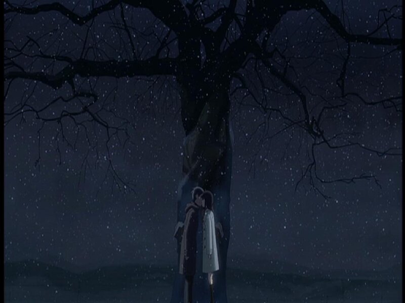 Couple Kissing under Tree — Dark Blue
