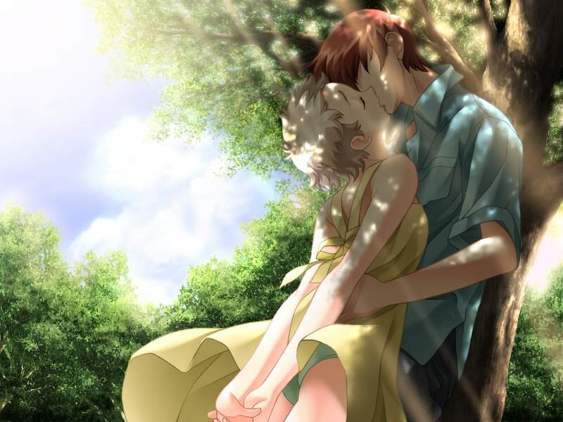 Couple Kissing under Tree — Green, Serene