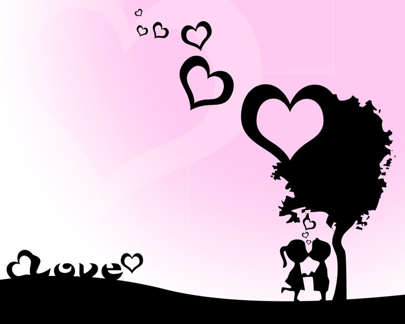 Couple Kissing under Tree — Pink, Romantic, Vector Art