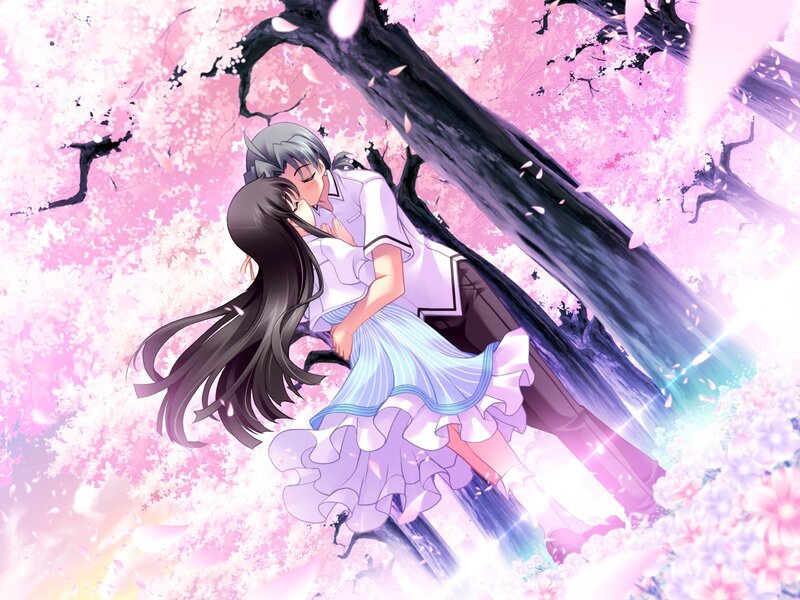 Couple Kissing under Tree — Pink