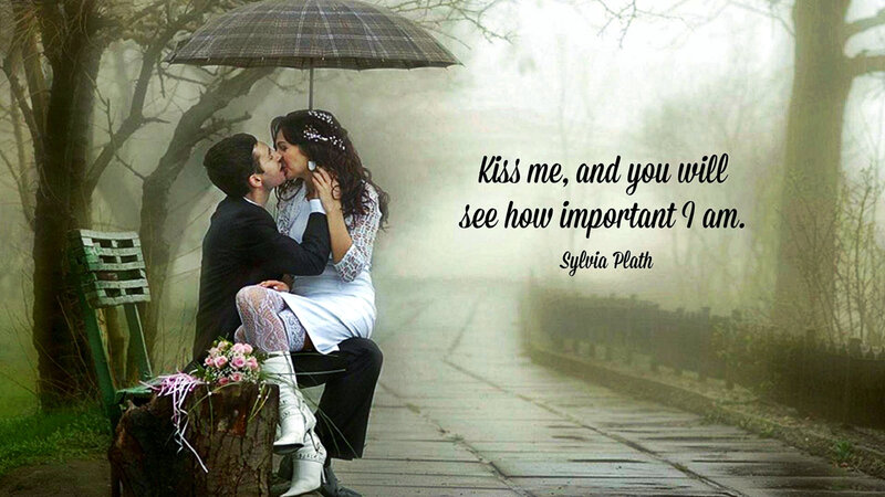 Couple Kissing under Umbrella — Gray