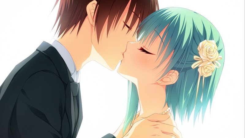 Couple Kissing — White, Romantic, Anime