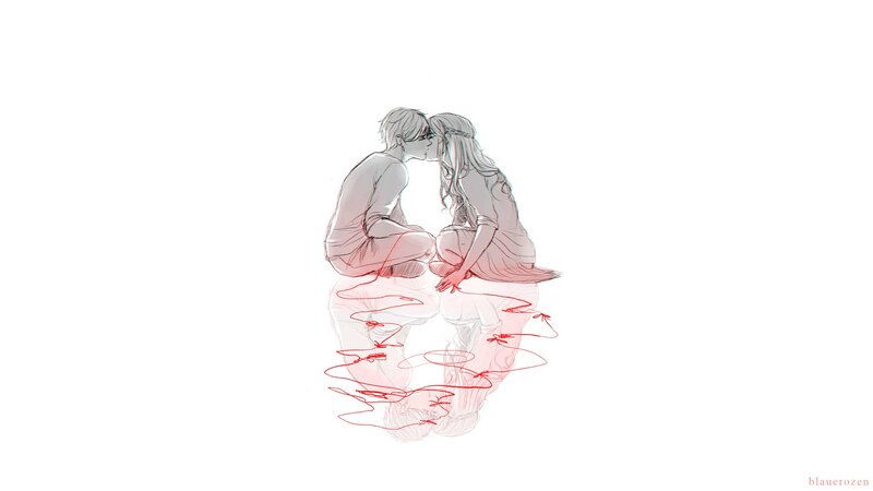 Couple Kissing — White, Romantic, Digital Art