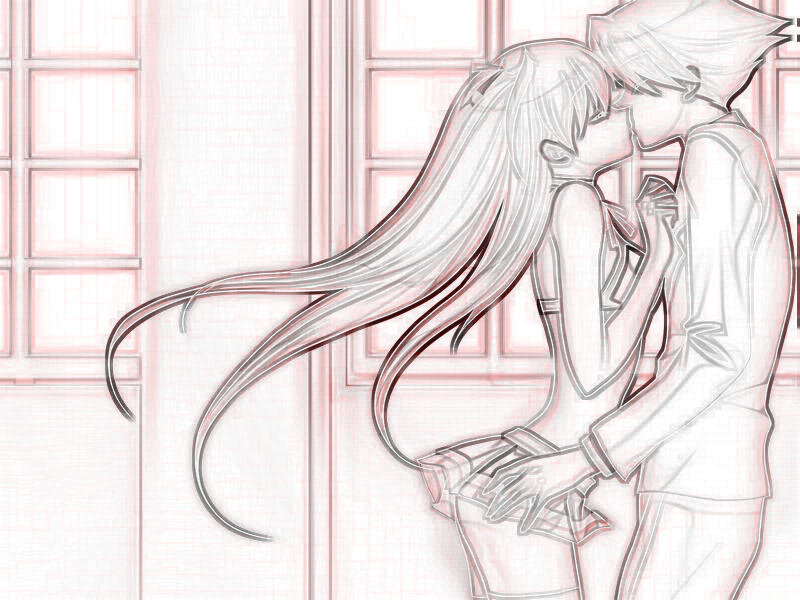 Couple Kissing — White, Romantic, Manga