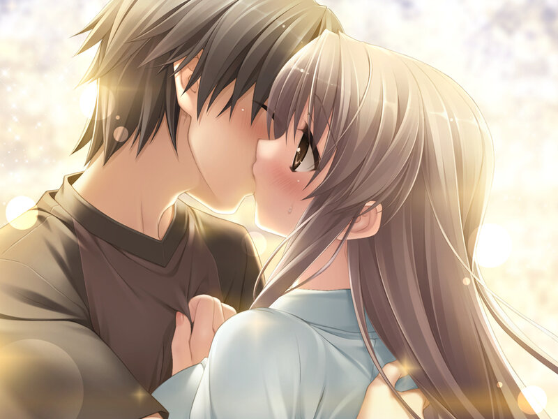 Couple Kissing — White, Romantic, Sunset