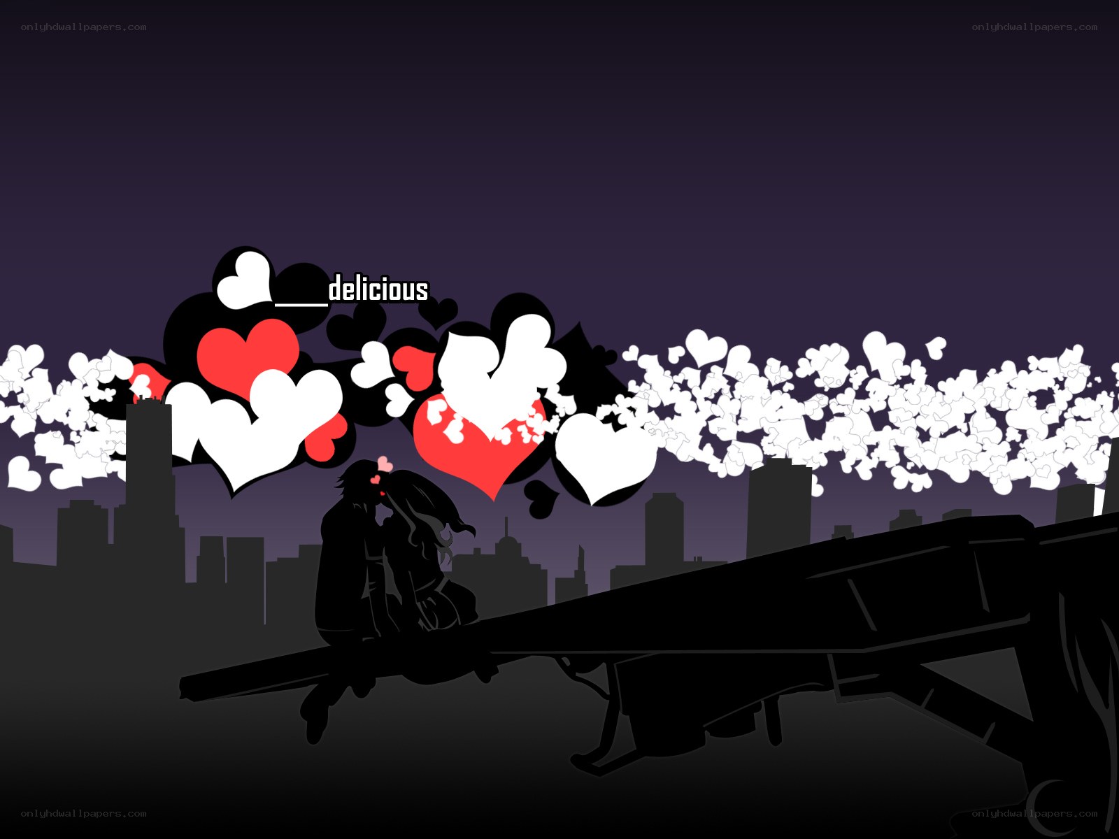 couple kissing with hearts