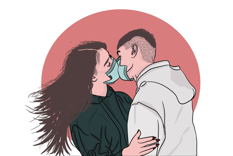 Couple Kissing with Masks