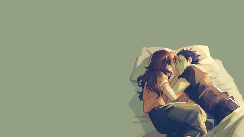 Couple Lying in Bed — Green