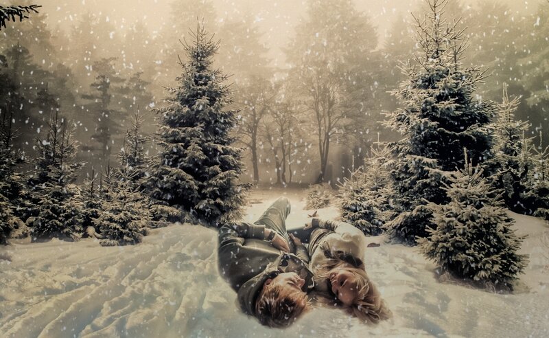 Couple Lying in Snow — White, Serene