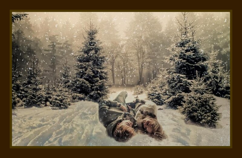 Couple Lying in Snow — White, Serene, Winter
