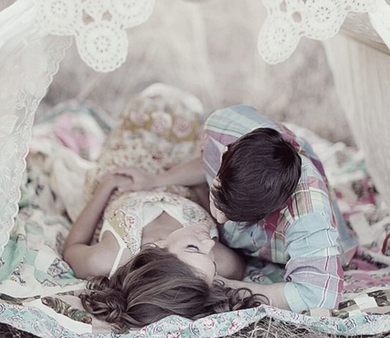 Couple Lying on Blanket — White, Romantic