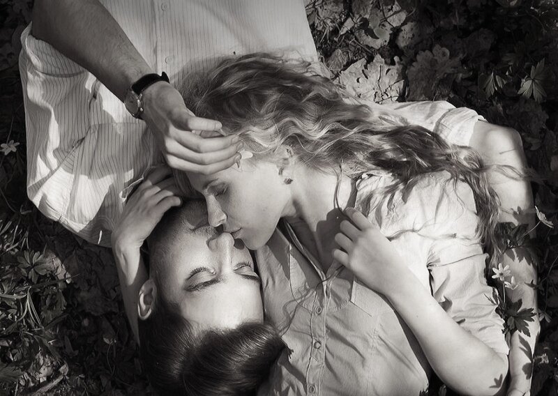 Couple Lying on Grass — Black, Intimate