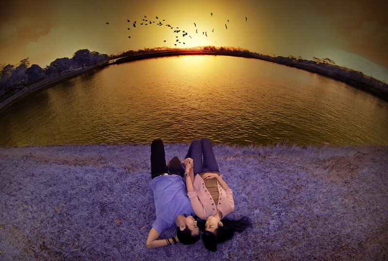 Couple Lying on Grass — Gold