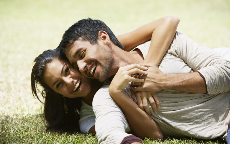 Couple Lying on Grass — Green, Happy, Afternoon, Photograph