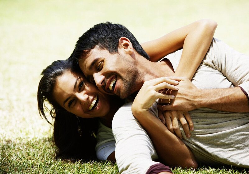 Couple Lying on Grass — Green, Happy, Afternoon