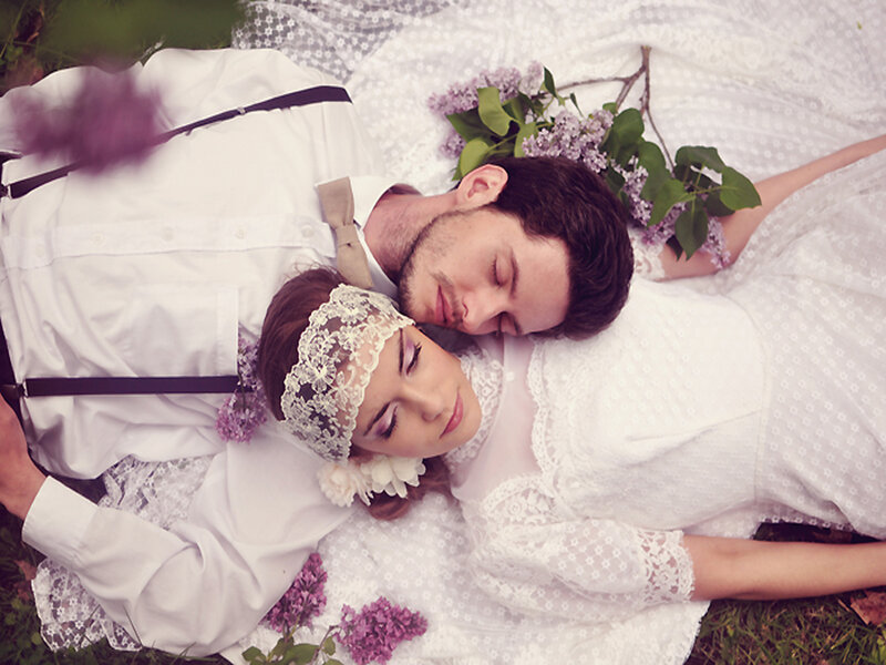 Couple Lying on Grass — White
