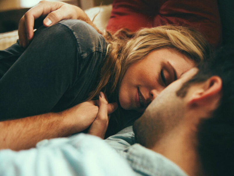 Couple Lying Together — Brown, Intimate, Photograph