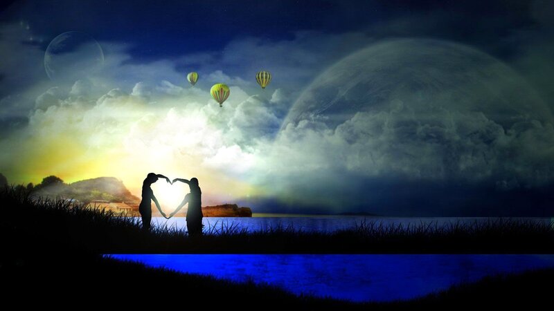 Couple Making Heart Shape — Blue, Dramatic, Night