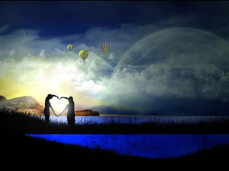 Couple Making Heart Shape — Blue