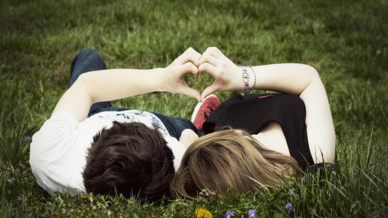 Couple Making Heart Shape — Green, Peaceful, Afternoon