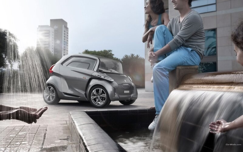 Couple near futuristic car