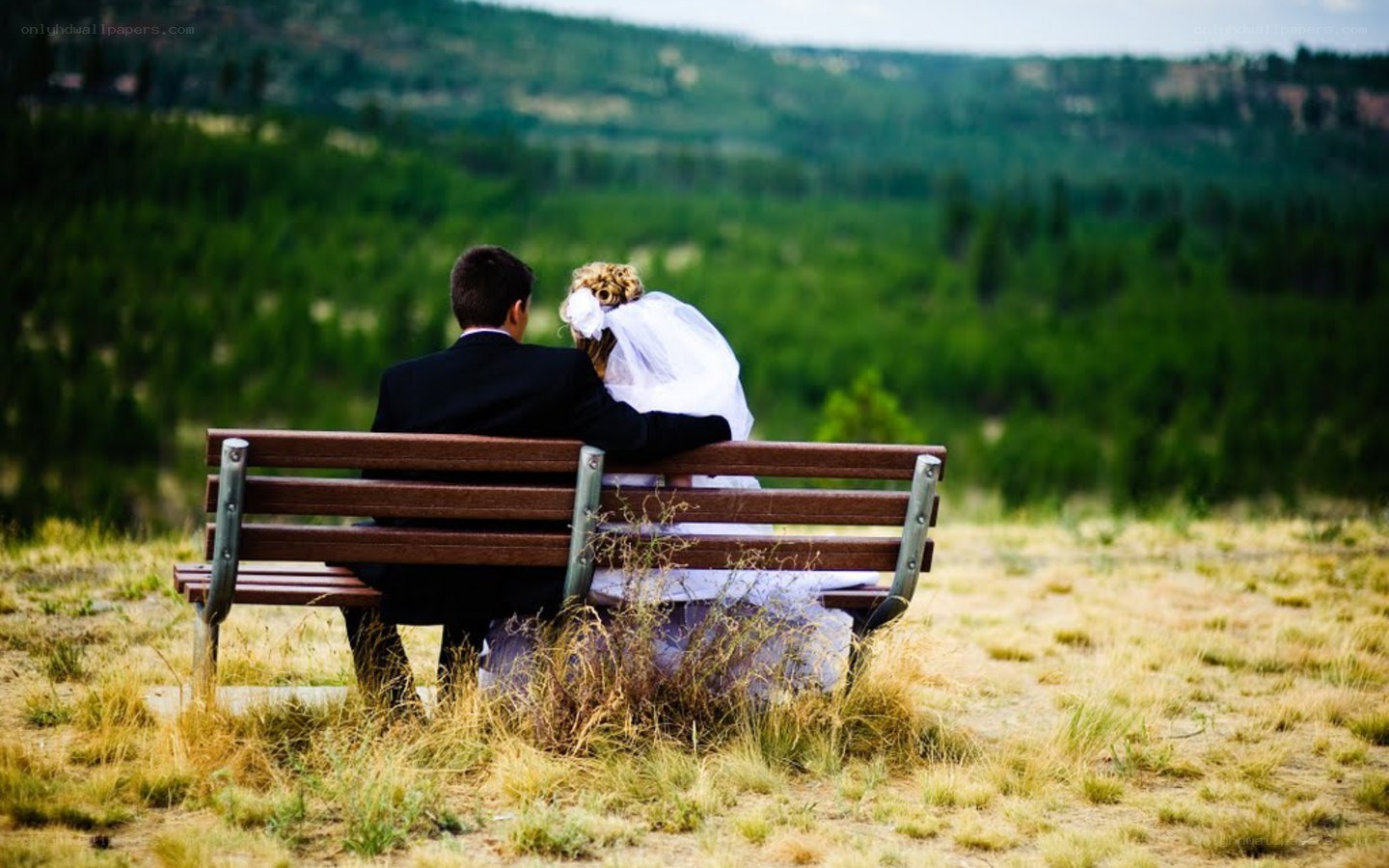Couple on a bench in nature