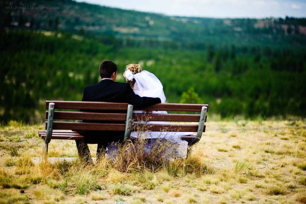 Couple on a bench in nature