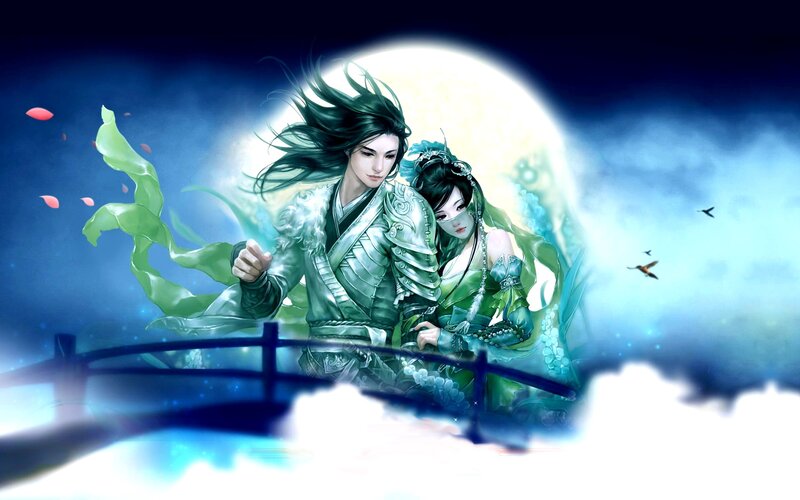 Couple on a Bridge — Blue, Dramatic