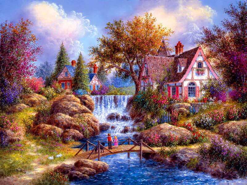 Couple on a Bridge — Blue, Serene, Afternoon