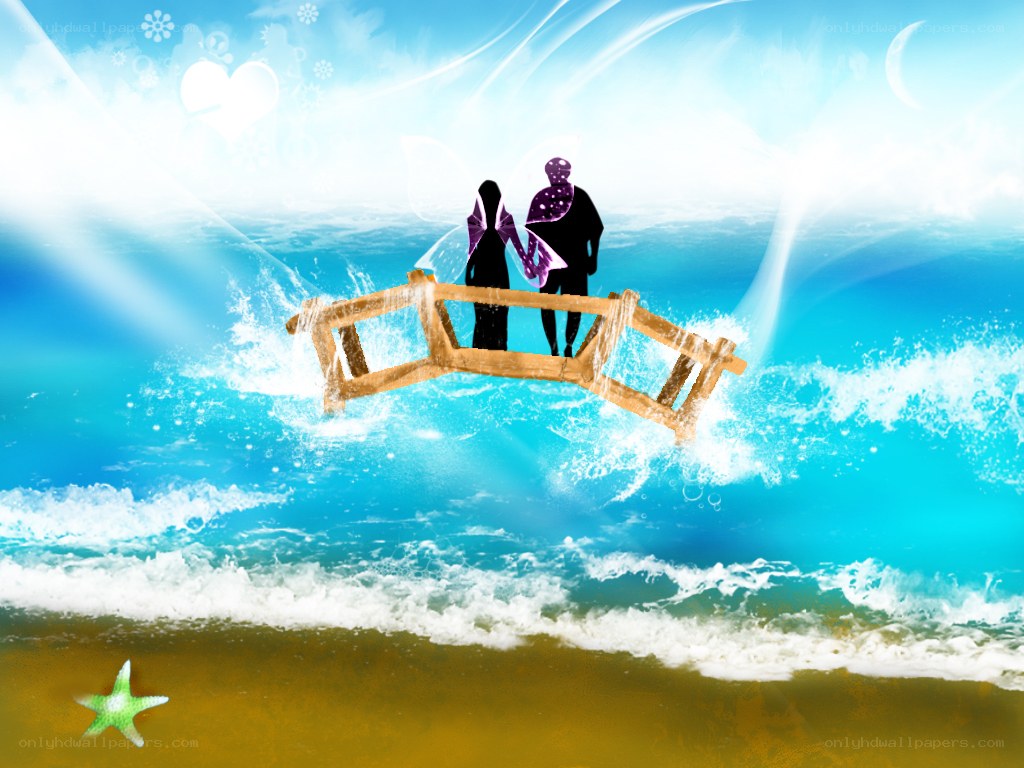 Couple on a bridge over the sea