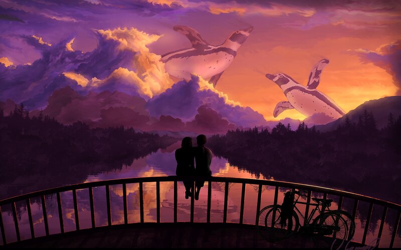 Couple on a Bridge — Purple, Dramatic