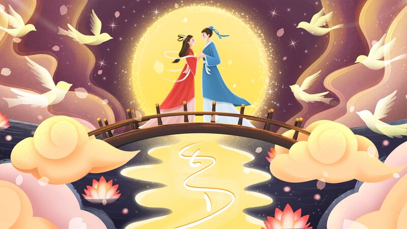 Couple on a Bridge — Yellow, Romantic