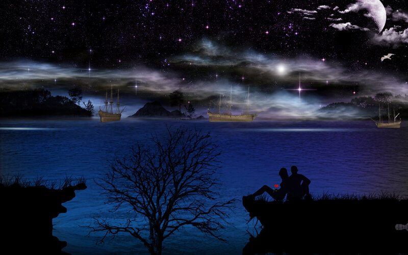 Couple on a Cliff — Blue
