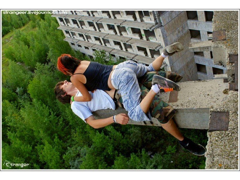 Couple on a concrete beam