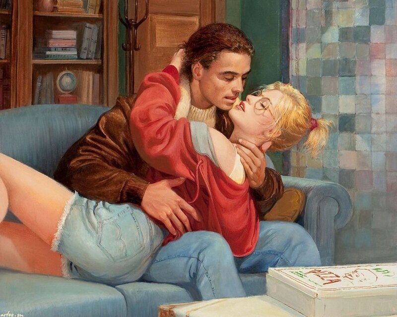 Couple on a Couch — Blue