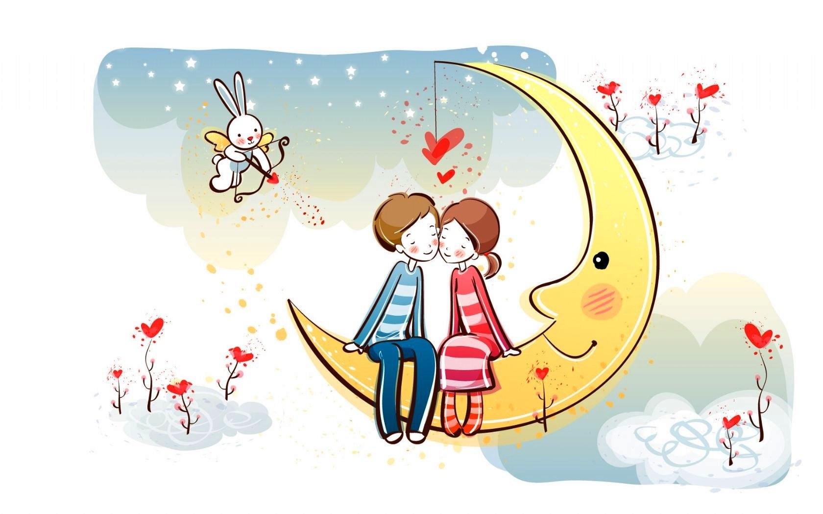couple on a crescent moon
