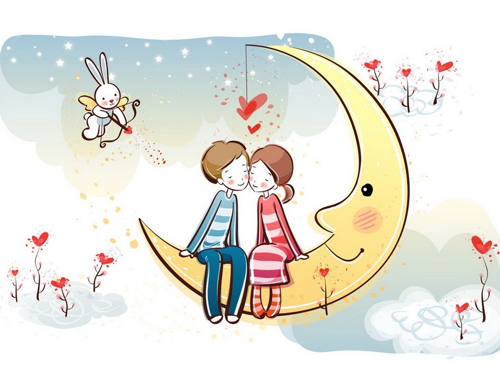couple on a crescent moon