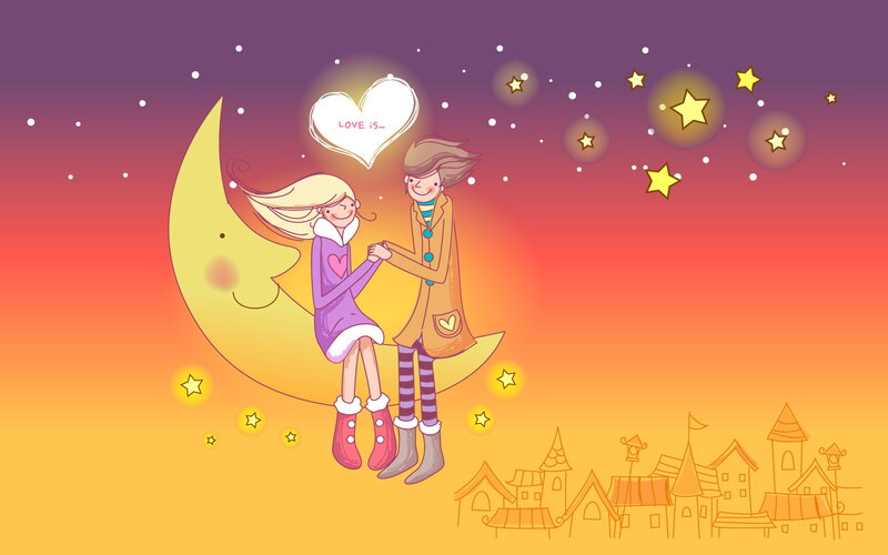 Couple on a Crescent Moon — Purple