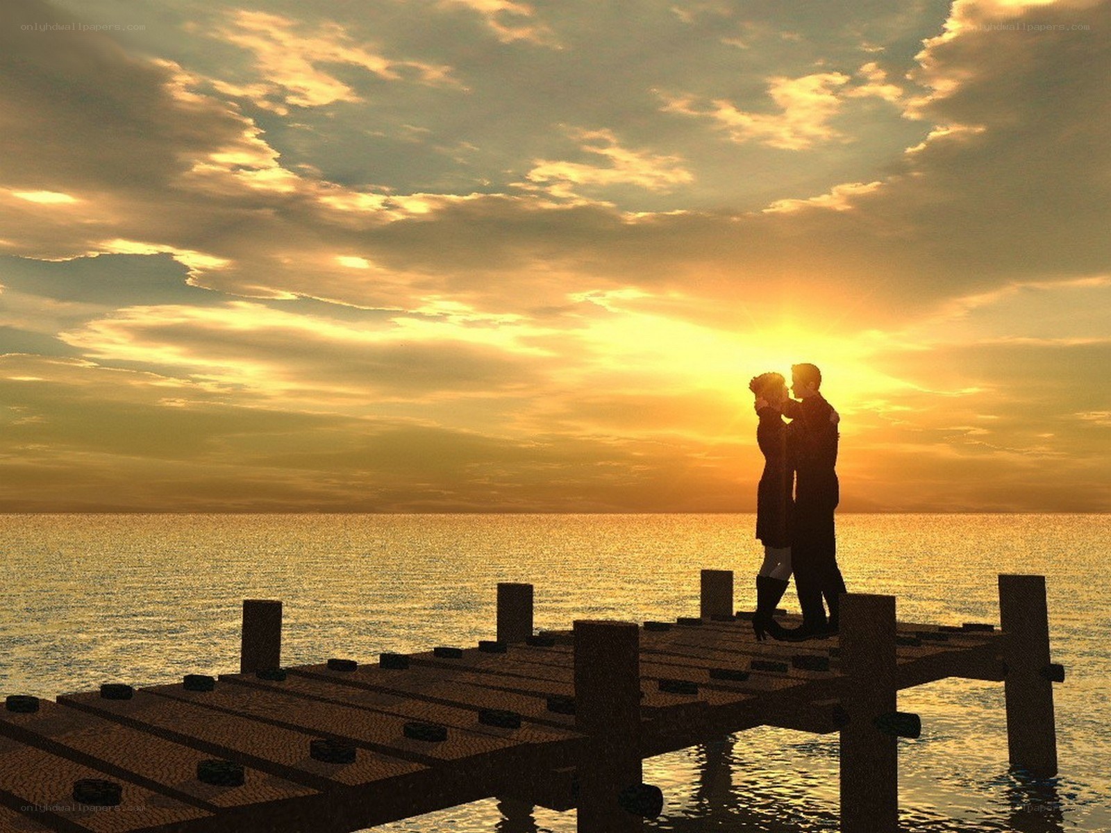 Couple on a dock at sunset