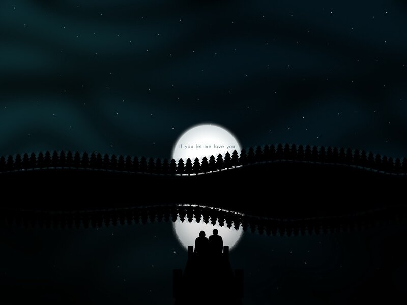 Couple on a Dock — Black, Serene, Night, Digital Art