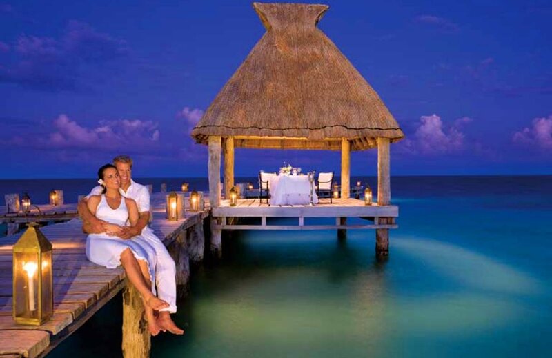 Couple on a Dock — Blue, Romantic, Night