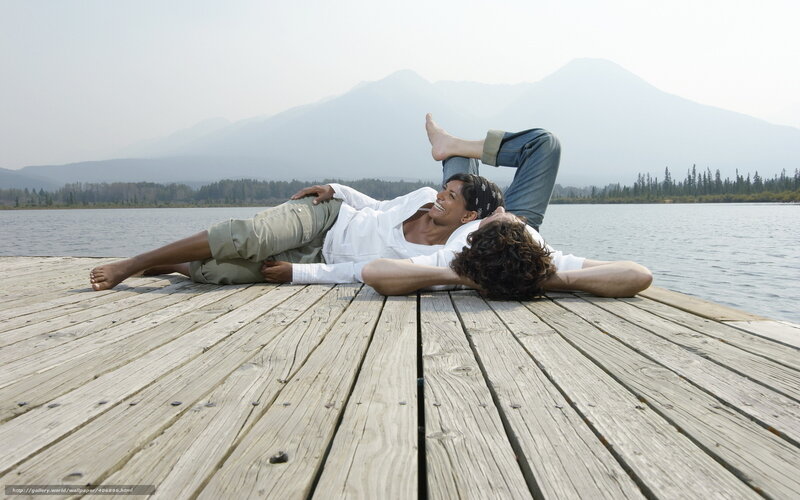 Couple on a Dock — Brown, Serene, Afternoon