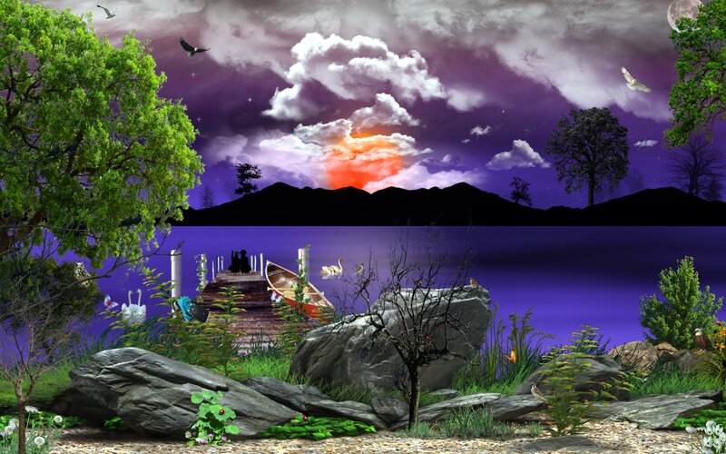 Couple on a Dock — Purple, Dramatic