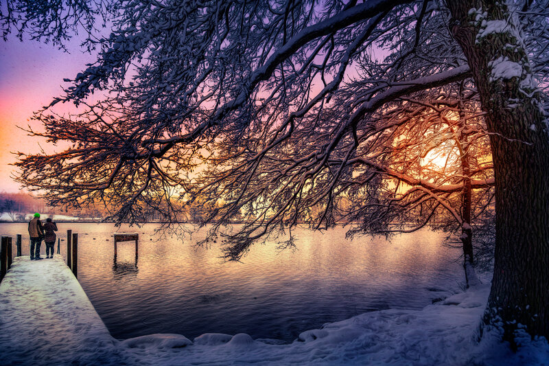 Couple on a Dock — Purple, Serene