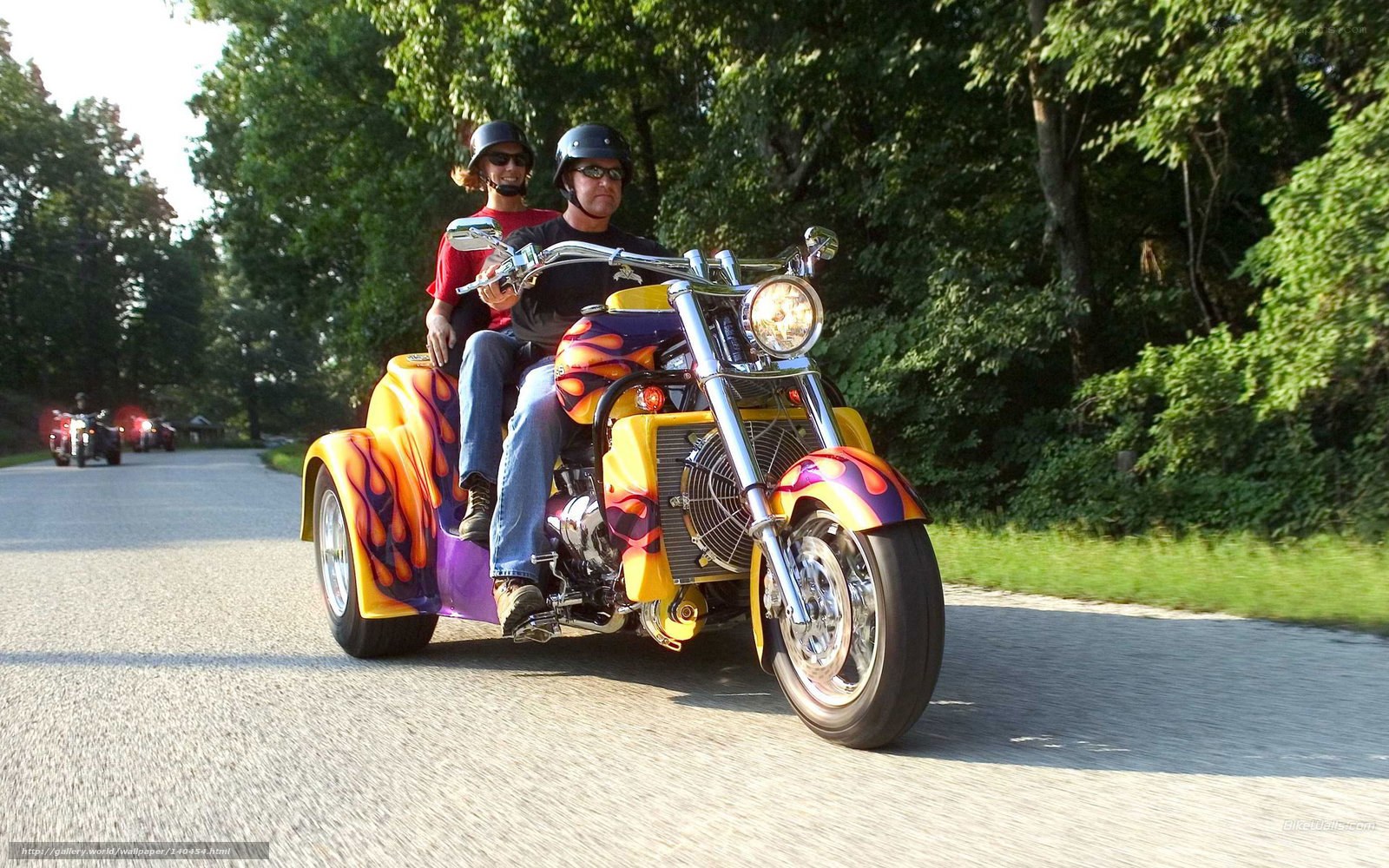 Couple on a flame-painted trike