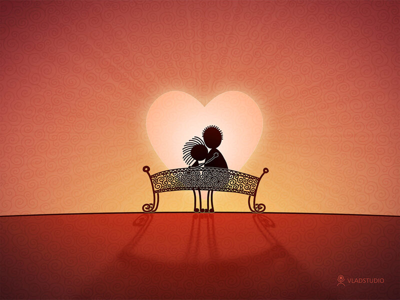 Couple on a heart-shaped bench