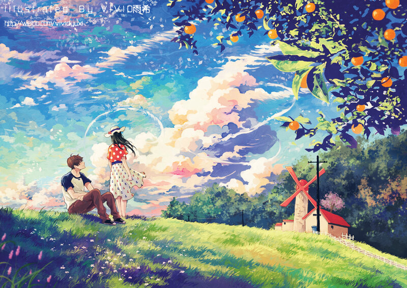 Couple on a Hill — Blue, Serene, Afternoon